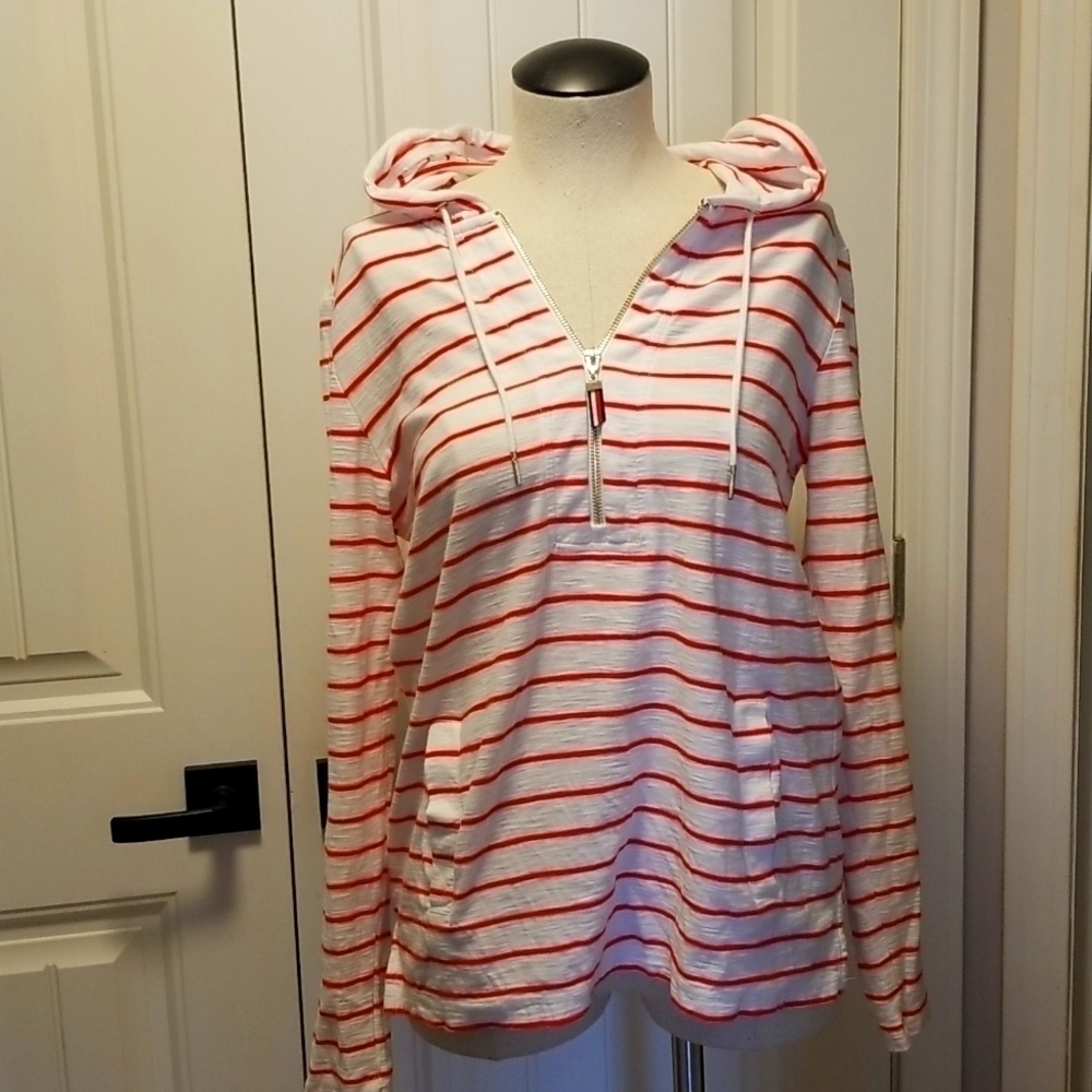 Tommy Hilfiger Drawstring Striped Hoodie 100 % Cotton Preppy Collegiate Small